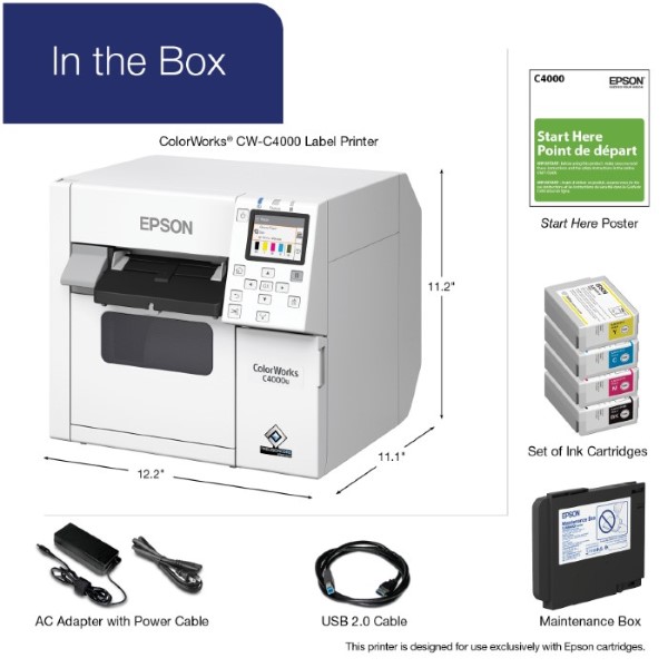 Epson ColorWorks CW-C4000 4" Color Label Printer [Matte] AutoCutter